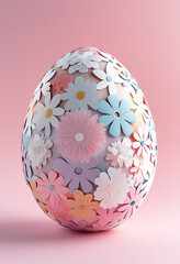 3D egg with cut-out flowers inside. Isolated on a pink background.