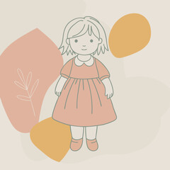 Fototapeta premium Simple illustration of a cute young girl standing, colorful vector