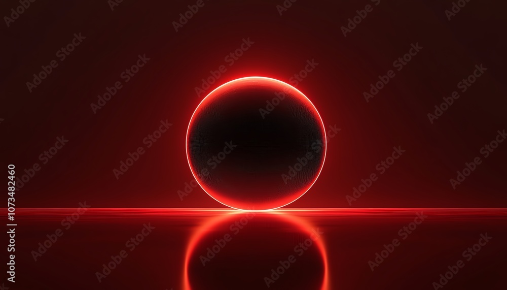 Poster red and black gradient background with a glowing digital planet sphere in the center, symbolizing a 