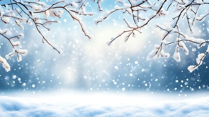 Snowy Tree Branches Against a Blurry Winter Background