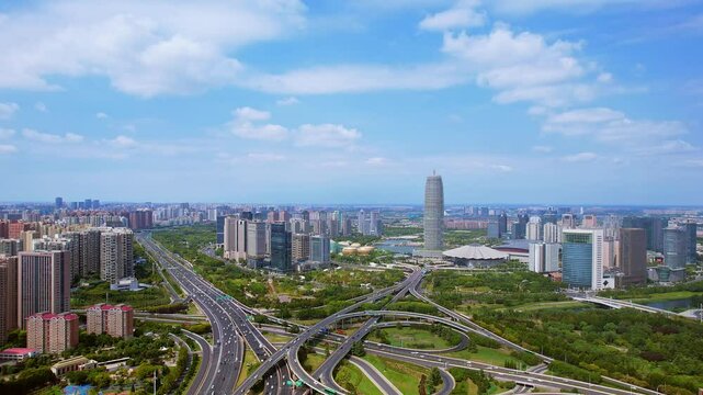Aerial view  skyline of the overpass in Zhengdong New District, Zhengzhou, Henan Province, China