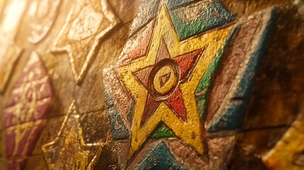 Close-up of a Golden Star Shaped Mosaic on a Wall