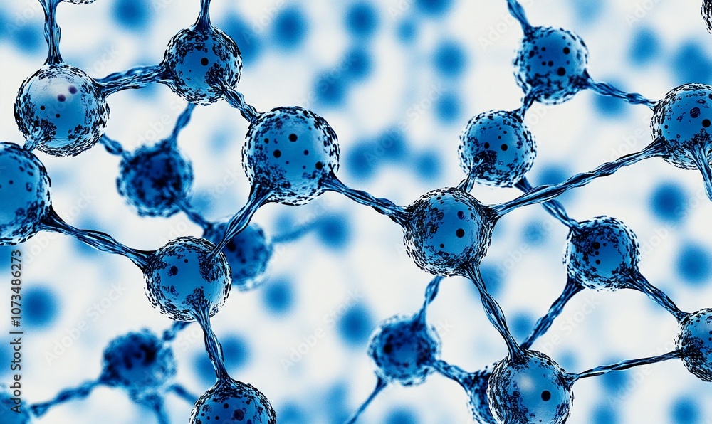 Aufkleber Abstract 3D rendering of blue molecular structure with connected spheres.