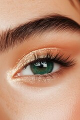 Fototapeta premium eye with dark green eyeshadow and thick lashes elegant, bold, festive makeup