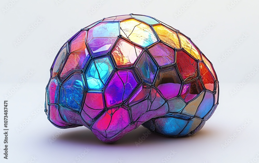 Aufkleber a colorful brain with vibrant hexagons and neural connections on a white background, representing ai