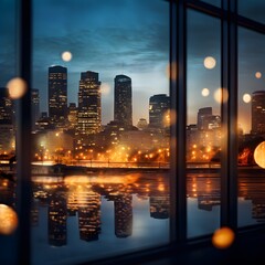 Soft Urban Glow: Peaceful Cityscape with Bokeh Reflections
