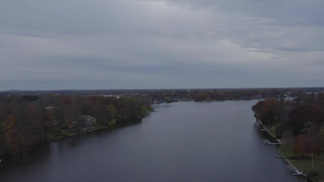 Aerial above the St Joseph River and Elkhart, Indiana