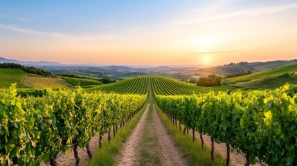Naklejka premium Serene vineyard landscape at sunset