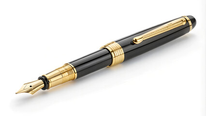 Fototapeta premium Elegant fountain pen, luxury design, black and gold colors, with copy space