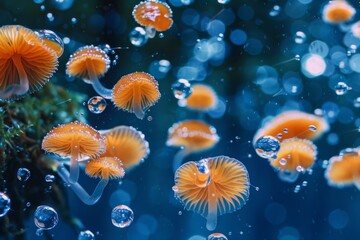 Waterborne Spores: An image of fungal spores floating in water, showcasing the aquatic dispersal method of some fungi 