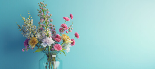 colorful bouquet flower plant leaf on blue background 2