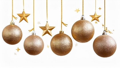 Fototapeta premium Merry Christmas and happy new year celebration gold hanging star, ball png file for decoration
