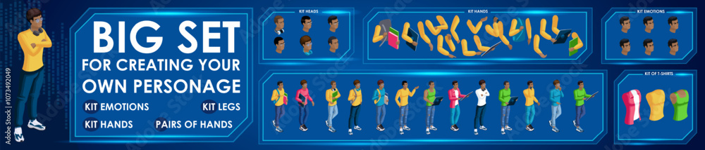 Poster isometric black man characters constructor for designed n6. presentation in various action. set of s