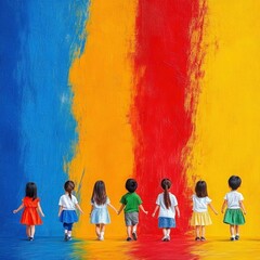 Naklejka premium Joyful Kids: Colorful Abstract Background with Space for Text