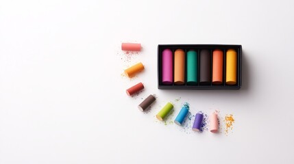 Fototapeta premium Vibrant chalk pastels arranged with colorful dust trails