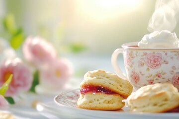 Delightful Afternoon Tea Featuring a Classic English Tea Set With Scones and Clotted Cream