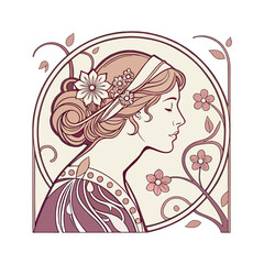 Graceful Woman with Flowing Hair and Floral