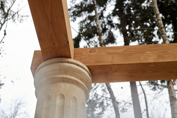 construction process of pergola pergola with columns and wooden beams