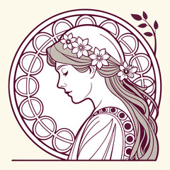 Graceful Woman with Flowing Hair and Floral