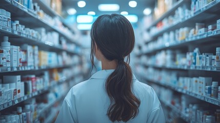 Pharmacist organizing medications in a modern pharmacy
