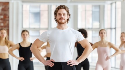 Obraz premium Confident male dancer leading a contemporary dance class