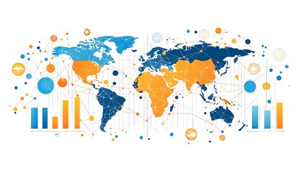 Naklejka premium A colorful world map with connecting dots and line earth map