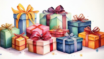 Fototapeta premium Watercolor gift boxes