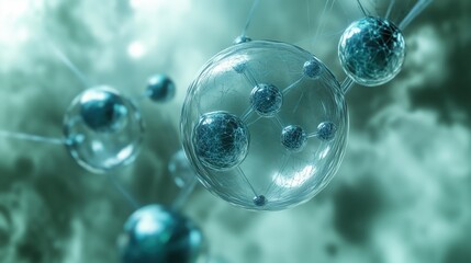 Abstract close-up of interconnected glassy molecules, featuring intricate webbing in green hues.