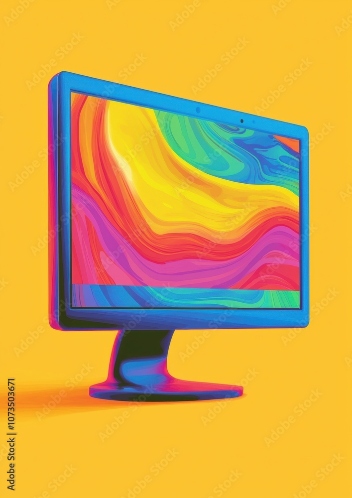 Poster a computer monitor with a rainbow background