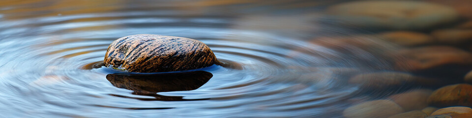 Fototapeta premium A ripple spreading out from a single stone dropped into calm waters, illustrating the transformative power of courage and determination.