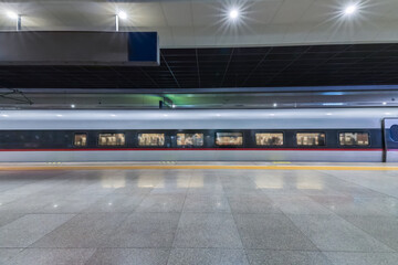 High-speed rail train and platform in modern city of China