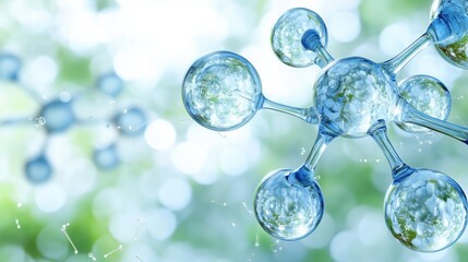Artistic interpretation of molecules in transparent blue tones, illustrating biological connections and science.