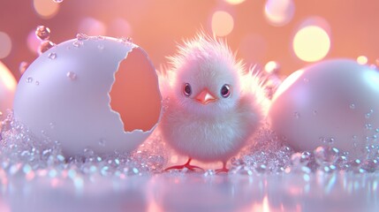Enchanting Baby Creature Emerging from Glowing Eggshell