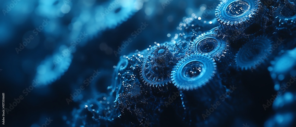 Aufkleber abstract digital technology backdrop in shades of blue, with interconnected gears and cogs, set agai