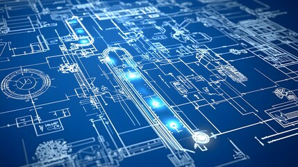 Obraz premium Futuristic digital blueprint with bright illuminated pathways symbolizing the power of creative problem solving and innovative technologies This abstract