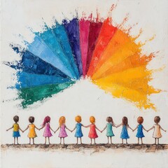 Happy Children Inspiring Spiritual Healing: A Watercolor Chakra Symbol Painting Illustrating the Power of Connection and Joy in the Universe.
