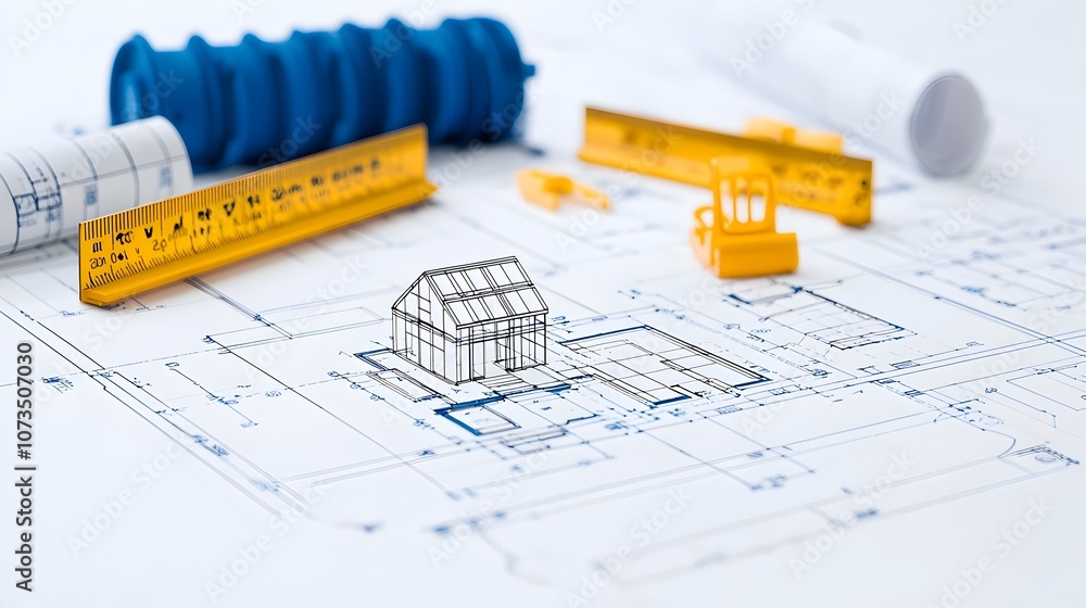 Poster Glowing architectural blueprint with illuminated lines highlighting innovative and futuristic design solutions for modern construction and engineering projects