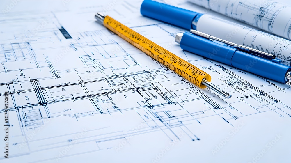 Aufkleber Glowing digital blueprint with bright accents and geometric patterns indicating innovative and advanced architectural design solutions for modern forward thinking construction projects