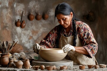 Native american pottery handcrafting bowl