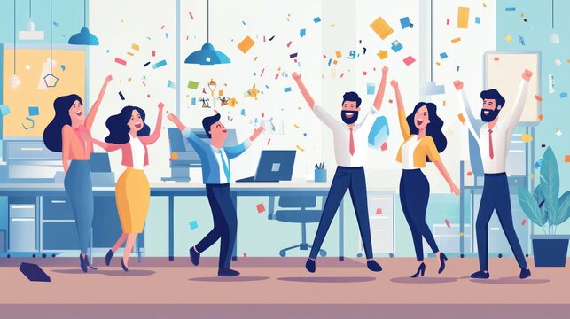 Office Celebration with Confetti