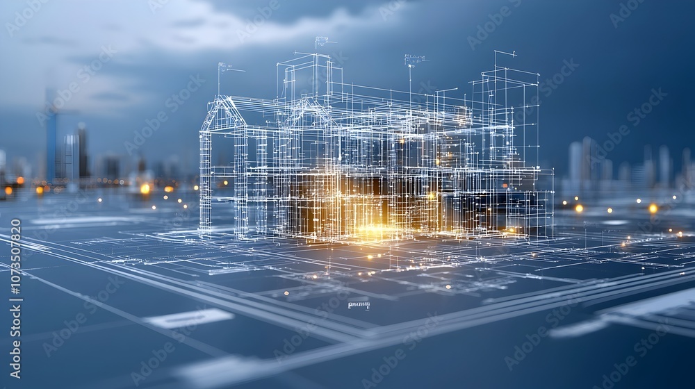 Aufkleber Visually striking blueprint with dynamic glowing structural lines symbolizing innovative ideas advanced technological solutions and a forward thinking approach to modern challenges and opportunities