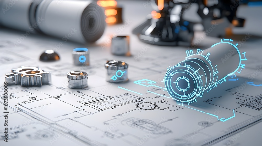 Leinwandbilder futuristic blueprint with bright neon outlines symbolizing forward thinking solutions and innovative