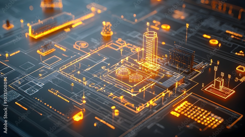 Poster Detailed glowing blueprint displaying innovative cutting edge solutions for complex construction projects highlighting the future of engineering and architectural design