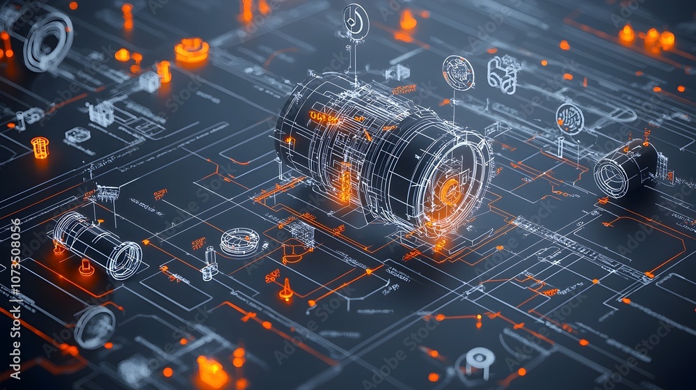 Aufkleber Detailed glowing blueprint displaying innovative solutions and futuristic concepts for construction engineering and architectural projects