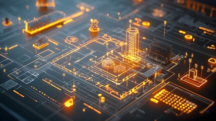 Fototapeta premium Detailed glowing blueprint displaying innovative cutting edge solutions for complex construction projects highlighting the future of engineering and architectural design
