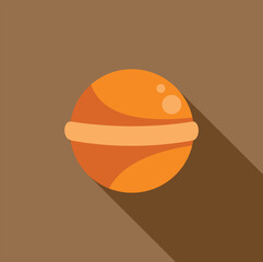 Jupiter planet rotating in space with great red spot and long shadow, astronomy and space exploration concept