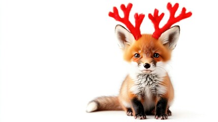 Obraz premium Cheerful Fox Cub with Red Antlers Sitting Cutely