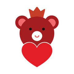 Valentine Beary in Love Crown Logo Vector Illustration for Romantic Design.