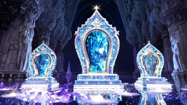 Mystic Crystal Thrones Thrones made of enchanted crystals, each radiating unique magical energies for their rulers
