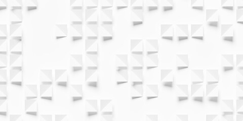 Obraz premium Small up and down folded white sparse plane squares on white background wallpaper banner flat lay from above